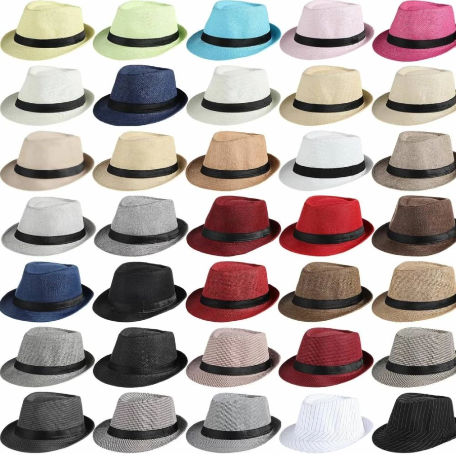 Yahenda 35 Pack Unisex Summer Straw Hats - Bulk Short Brim Panama Hats with Black Band, 35 Color Options for Beach, Sun Protection (Men & Women)