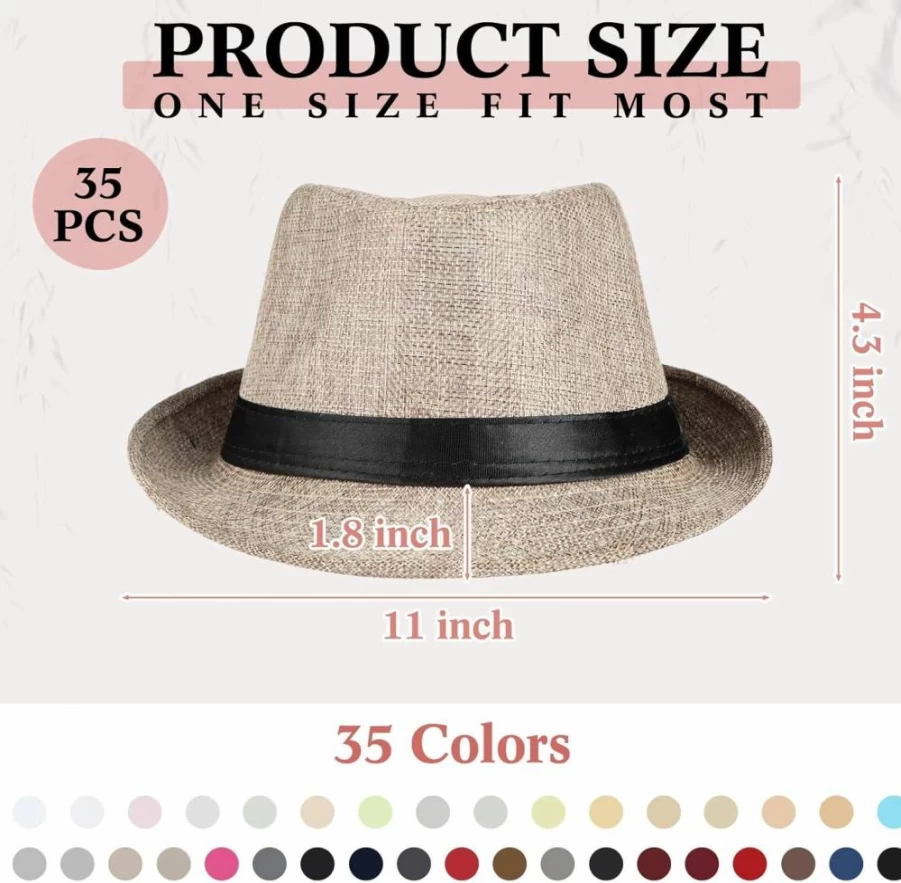 Yahenda 35 Pack Unisex Summer Straw Hats - Bulk Short Brim Panama Hats with Black Band, 35 Color Options for Beach, Sun Protection (Men & Women)