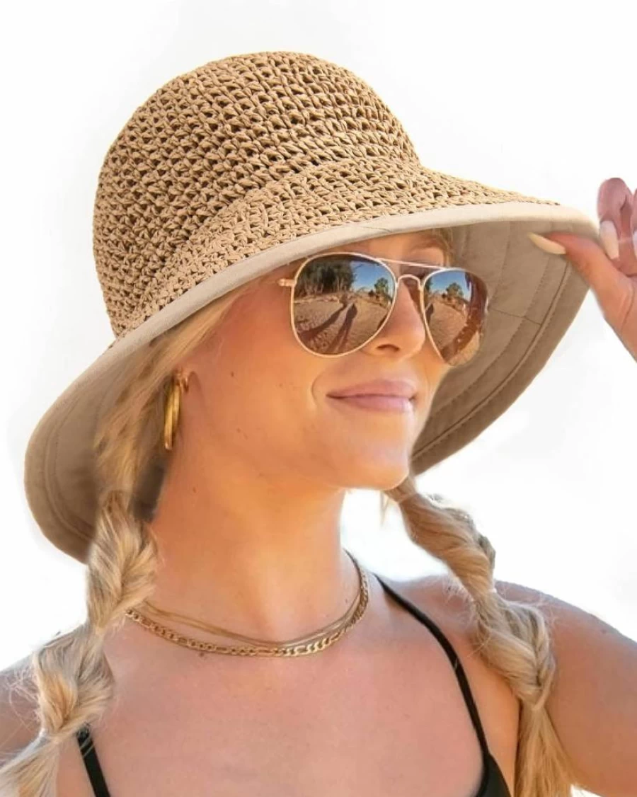 FURTALK Women's Summer Floppy Straw Beach Hat - UPF 50 Wide Brim Foldable Packable Sun Hat for Travel