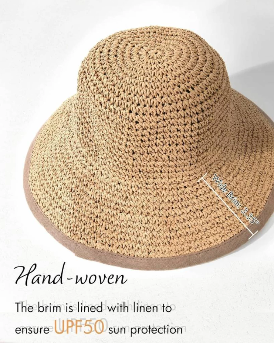 FURTALK Women's Summer Floppy Straw Beach Hat - UPF 50 Wide Brim Foldable Packable Sun Hat for Travel
