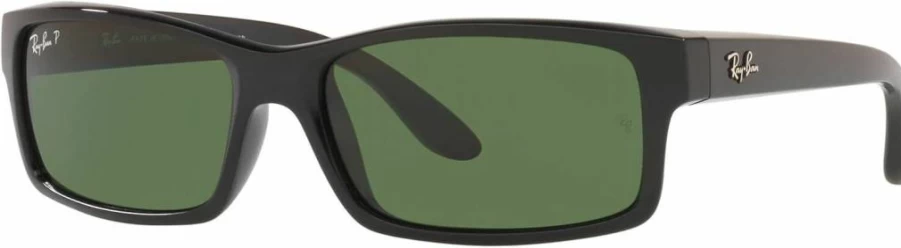 Ray-Ban RB4151 Polarized Sunglasses for Men & Women, Black/Green Rectangular Lenses, 59mm UV Protection