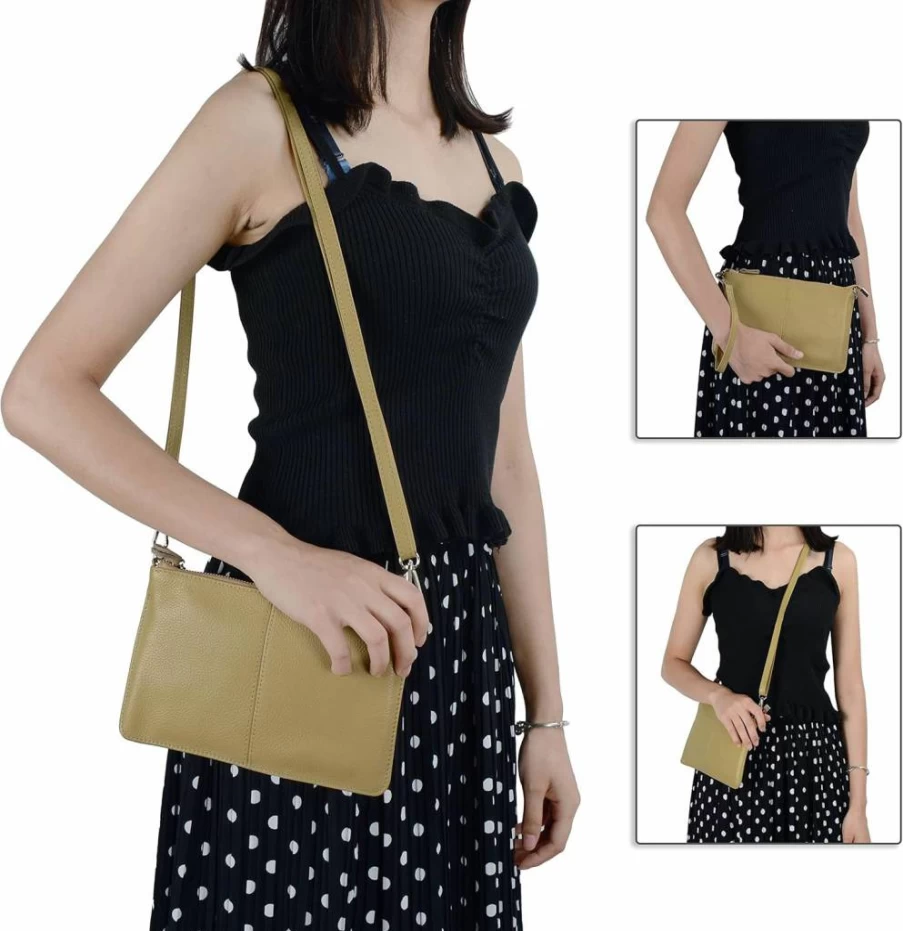 Befen RFID Blocking Genuine Leather Crossbody Purse for Women - Stylish Wristlet Clutch Wallet with Card Slots