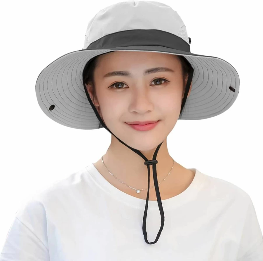 Muryobao Women's UV Protection Wide Brim Sun Hat - Foldable Mesh Ponytail Beach Hat for Fishing & Outdoor Activities