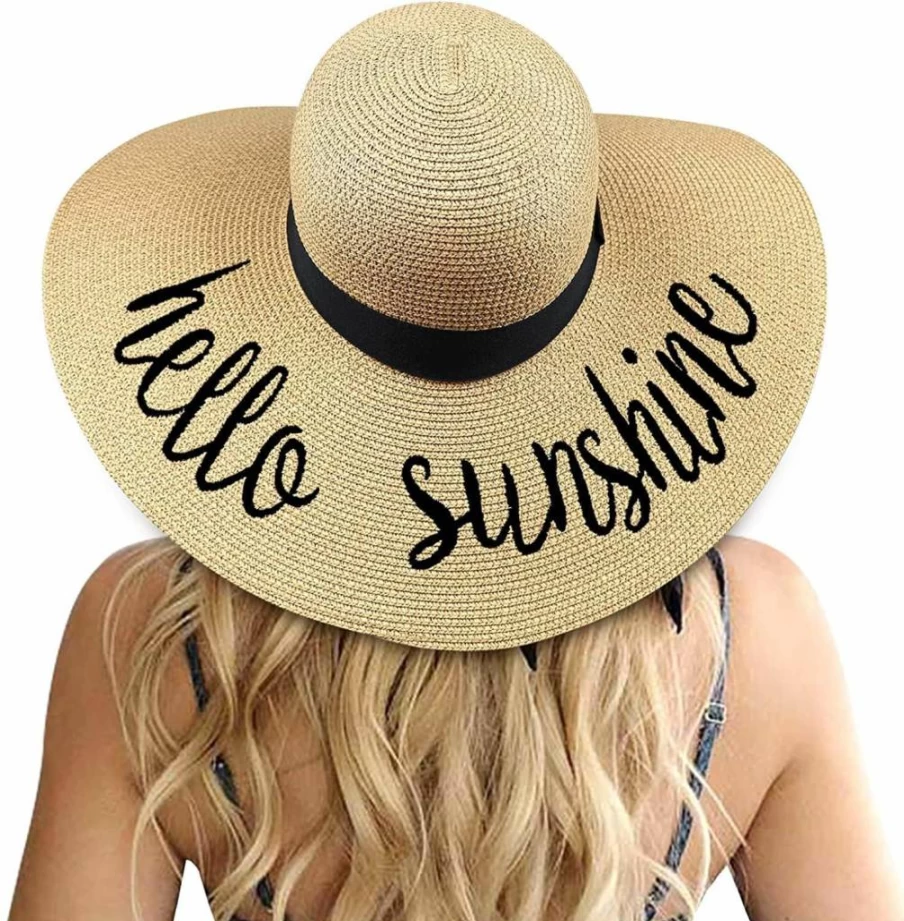 DRESHOW Women's Wide Brim Straw Sun Hat - UPF 50+ Foldable Floppy Beach Hat for Summer