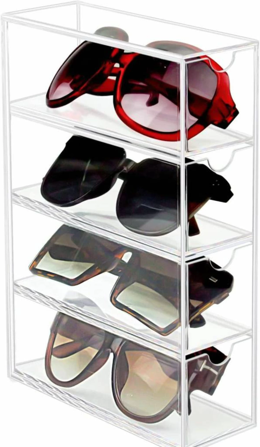 Tasybox Acrylic Sunglasses Organizer - 4-Drawer Clear Eyeglass Storage Case for Men & Women, Durable Eyewear Display Holder