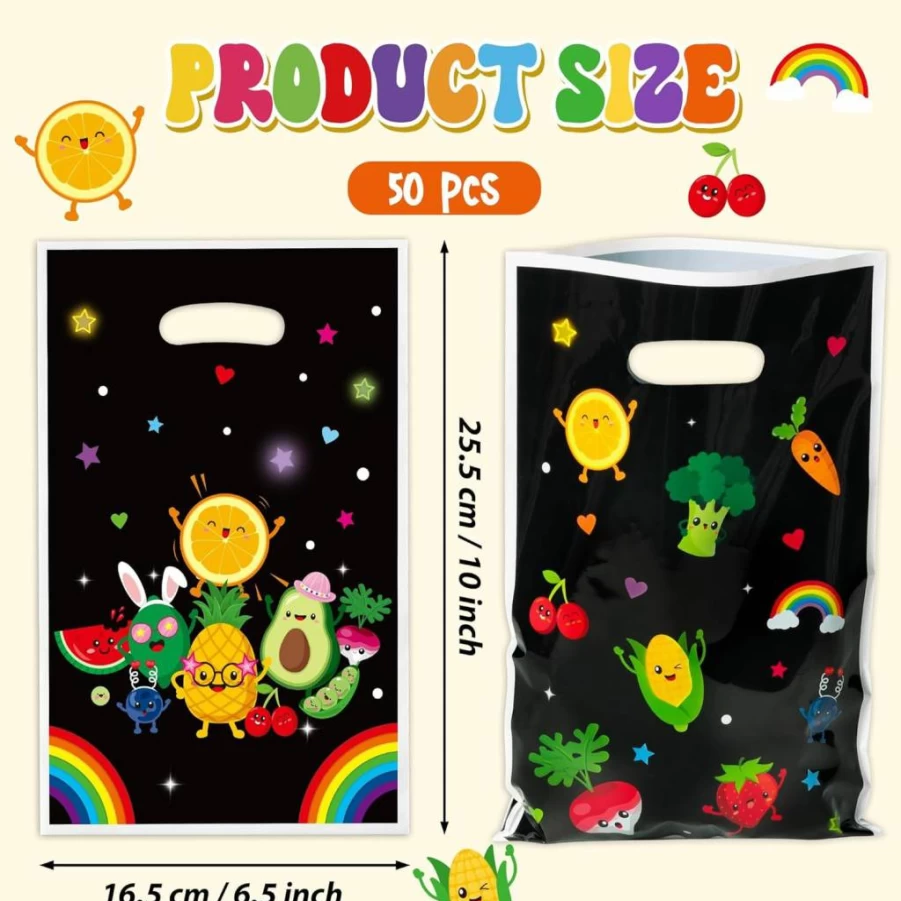 BHronony 50Pcs Tropical Fruit Goodie Bags for Birthday Party Favors - Watermelon, Strawberry, Pineapple Decorations for Kids, Teens, Luau & Summer Events