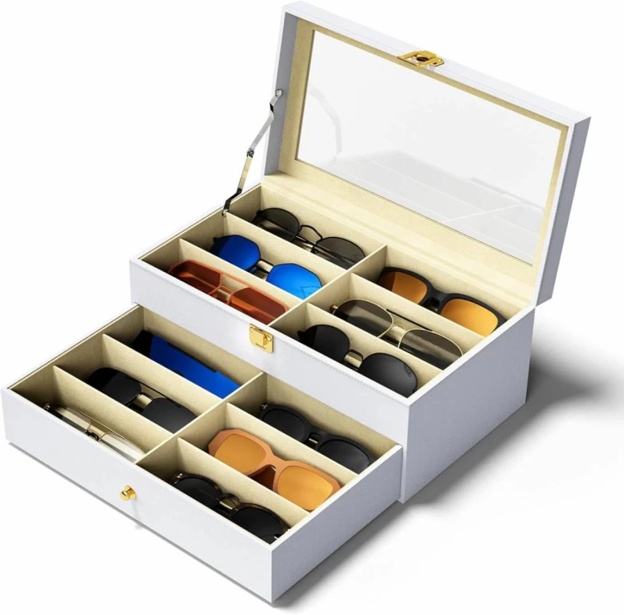 NEWLOOP 12/16 Slot Sunglasses Storage Box - Hard Shell Glasses Organizer & Display Case for Women and Men