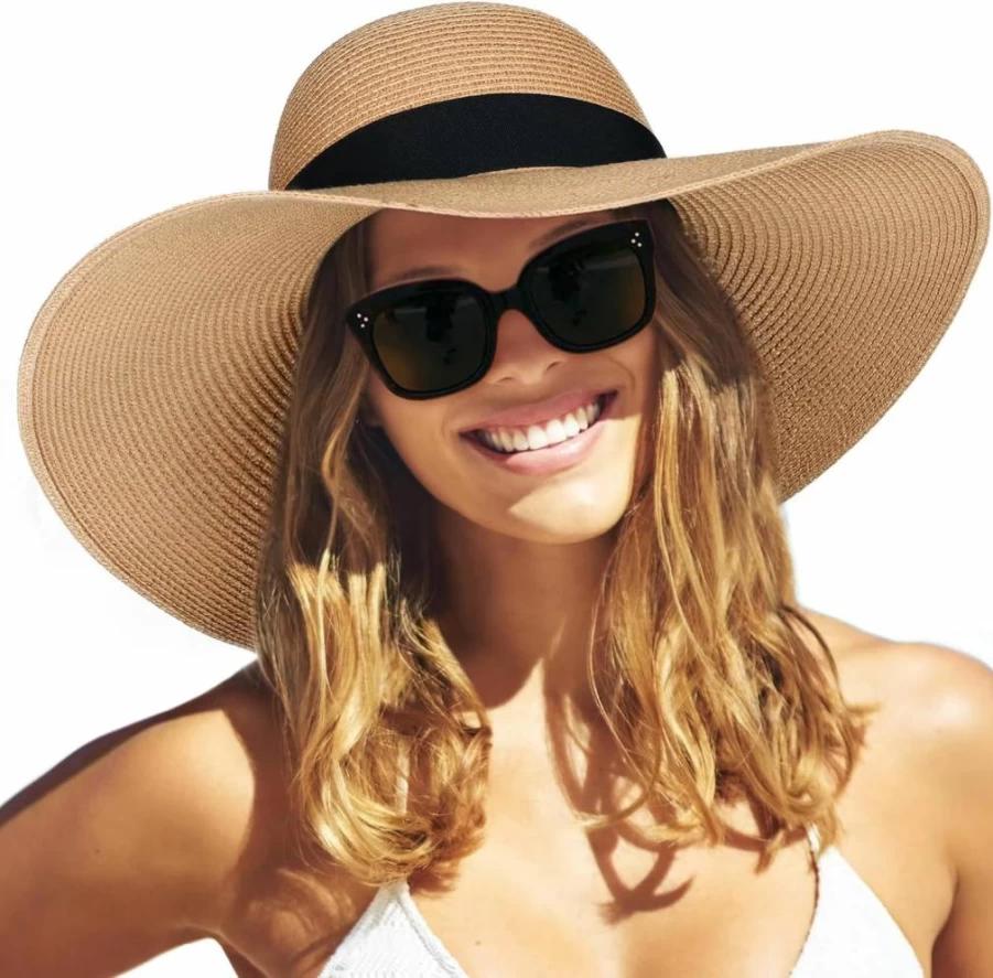 FURTALK Women's Wide Brim Sun Hat UPF 80 Foldable Floppy Beach Straw Hat for Summer