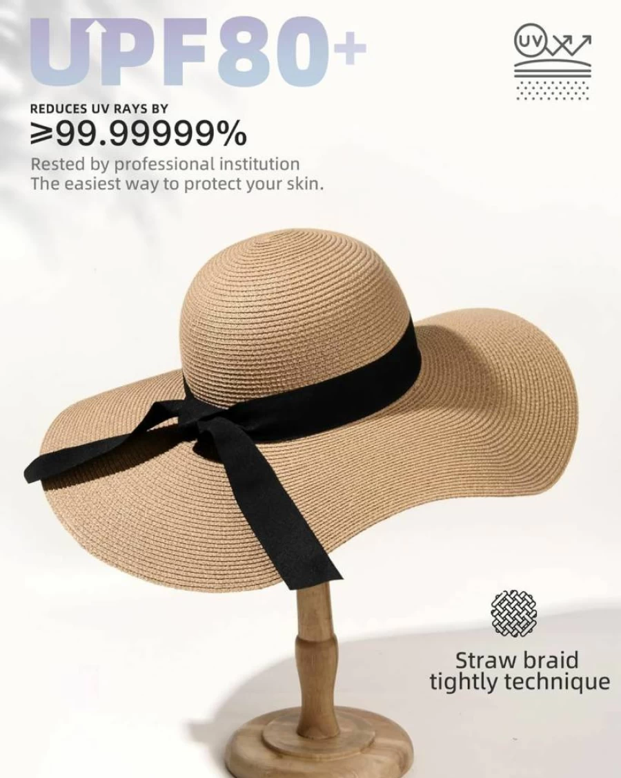 FURTALK Women's Wide Brim Sun Hat UPF 80 Foldable Floppy Beach Straw Hat for Summer