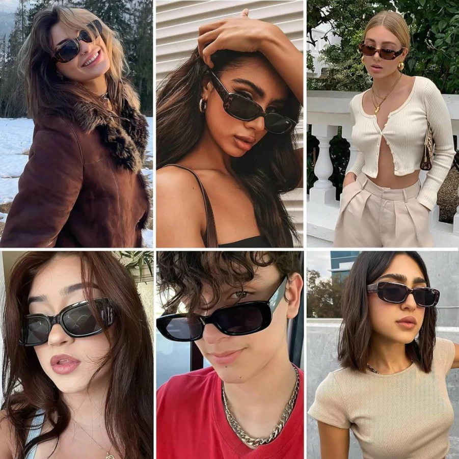 Tskestvy Retro Vintage Sunglasses for Women - 4-Piece Small Square Rectangle 90s Y2K Trendy Aesthetic Eyewear Accessories