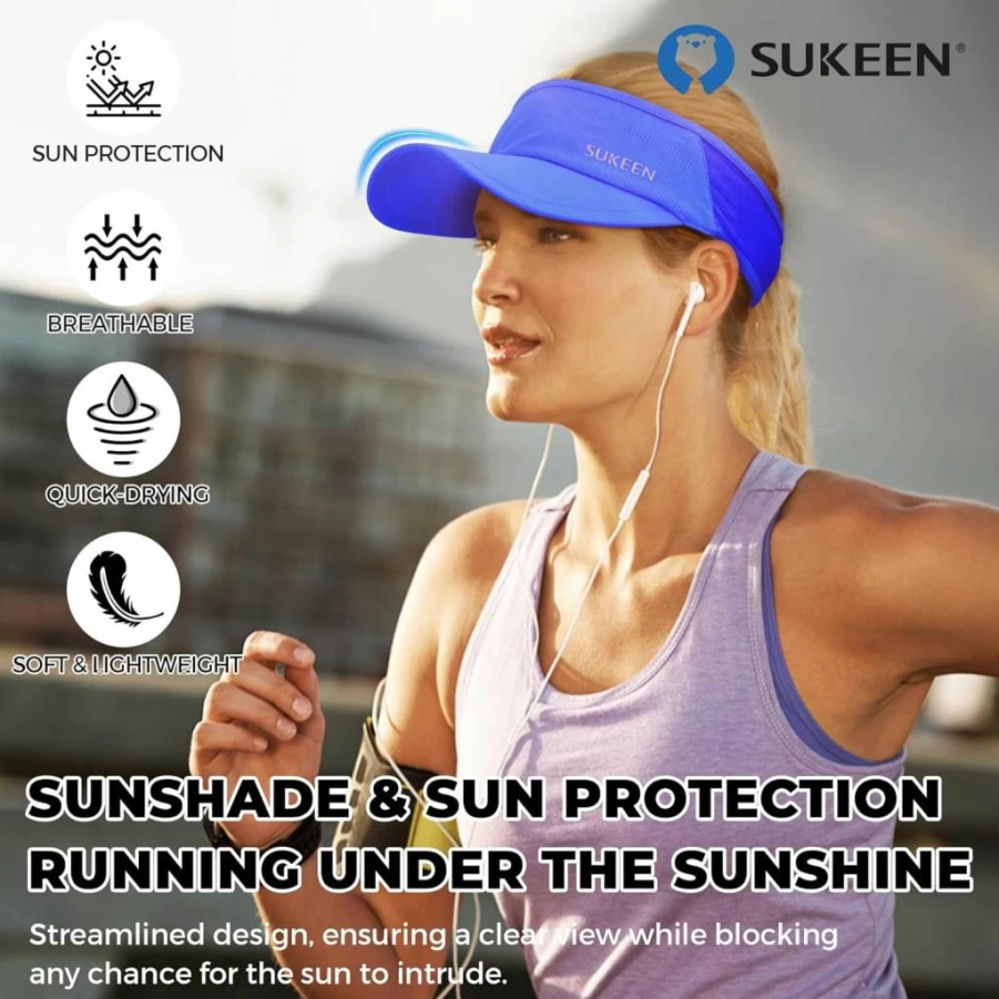 Sukeen Lightweight Stretchy Sports Sun Visor Hat for Men & Women - Packable Cooling Running, Tennis, Golf Cap
