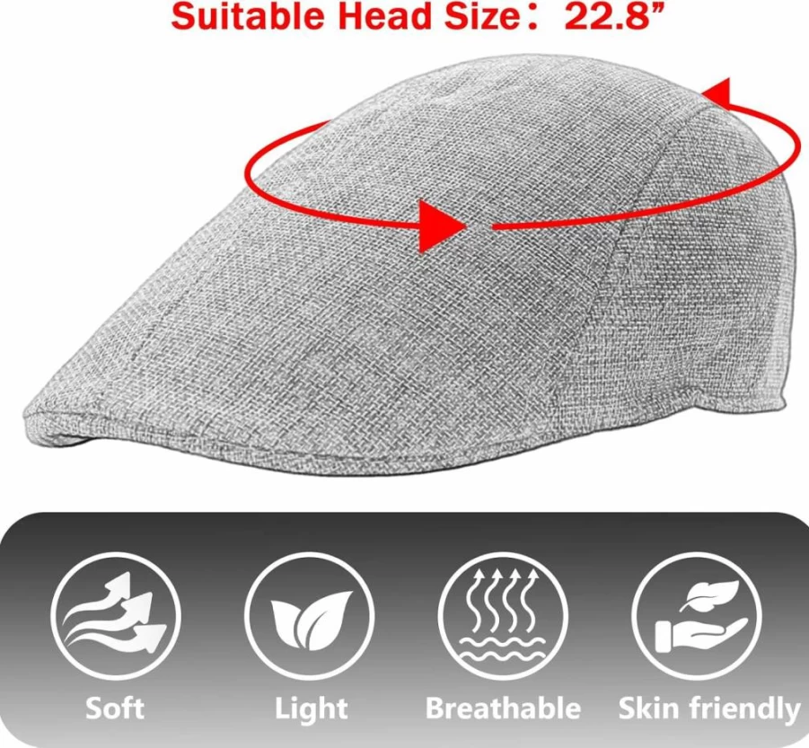 Meioro Men's Summer Straw Hat - Breathable Cotton Ivy Cap, Newsboy Flat Cap for Men, Gatsby Style Linen-Like Cabbie Hat