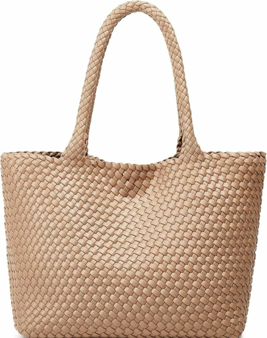 BOYATU Vegan Leather Woven Tote Bag for Women - Large Summer Beach Shoulder Handbag, Fashion Travel Purse