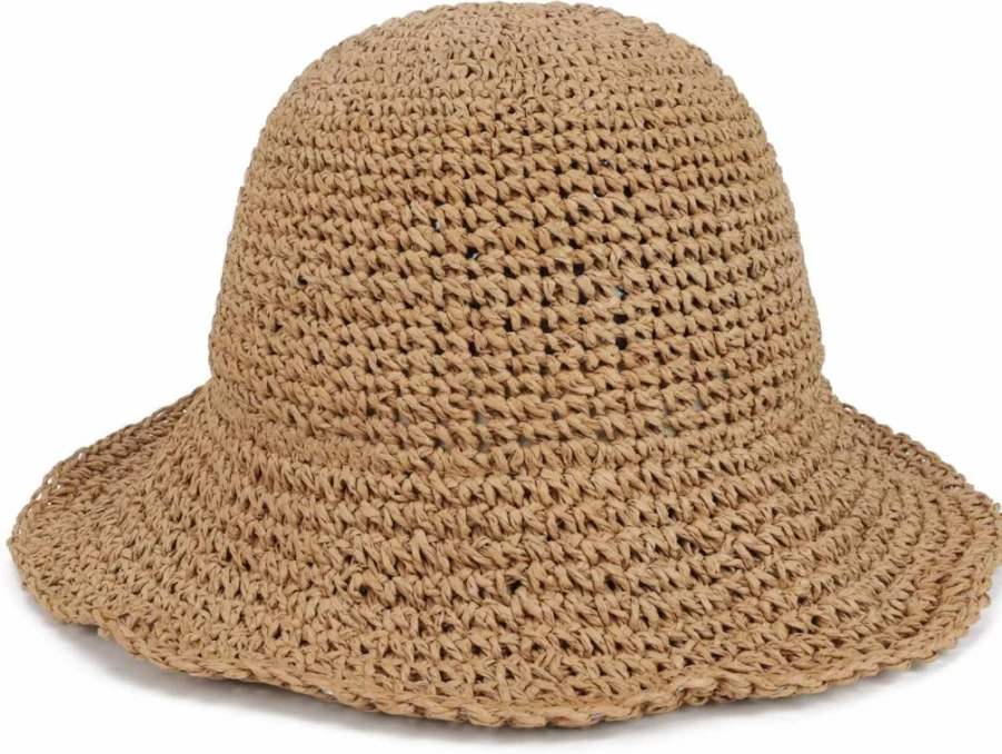 Voilipex Women's Floppy Straw Sun Hat - Foldable Packable Wide Brim Beach Hat for Summer, Crochet Bucket Hat