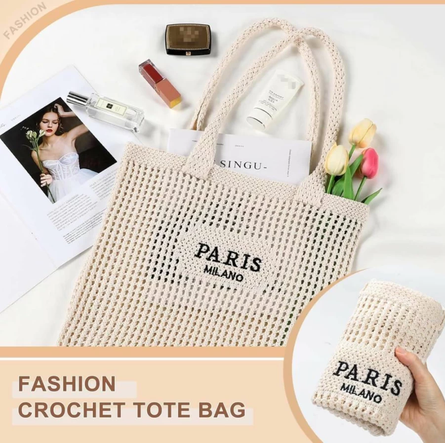 Sightor Crochet Mesh Beach Tote Bag for Women - Handmade Boho Summer Hobo Bag, Lightweight Knit Vacation Purse