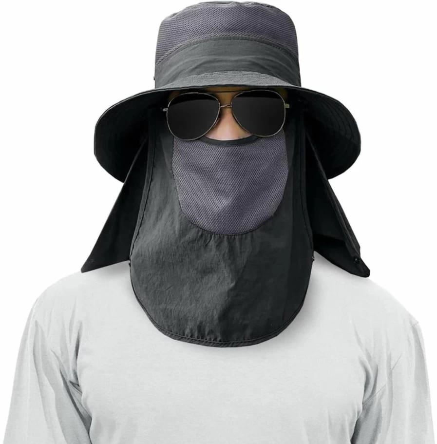 KIRAAT 3 Pack UPF 50+ Sun Protection Hat for Men, Wide Brim Fishing Cap with Face & Neck Flap, Outdoor Hiking, Gardening, Beach & Summer Activities