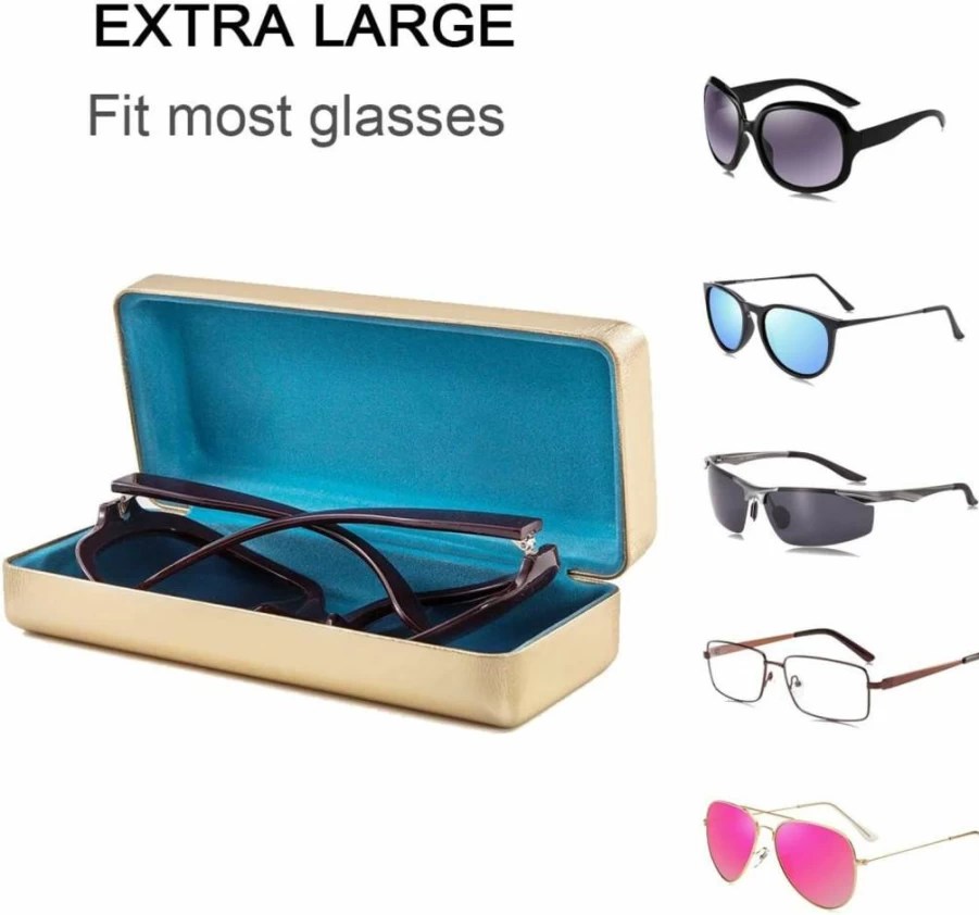 TRIUMPH VISION Hard Shell Sunglasses Case - Black Gold Silver PU Leather Eyeglasses Holder for Men & Women