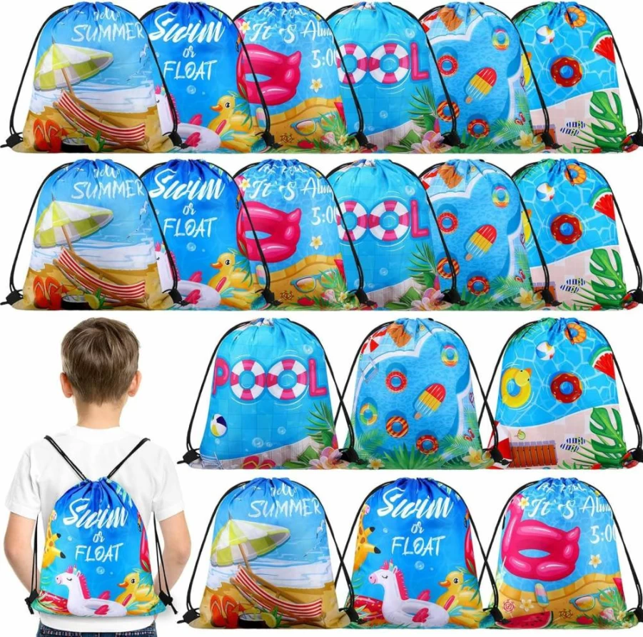 Sanwuta 18-Piece Pool Party Favor Bags - Summer Beach Drawstring Goodie Bags for Party Decorations & Gifts
