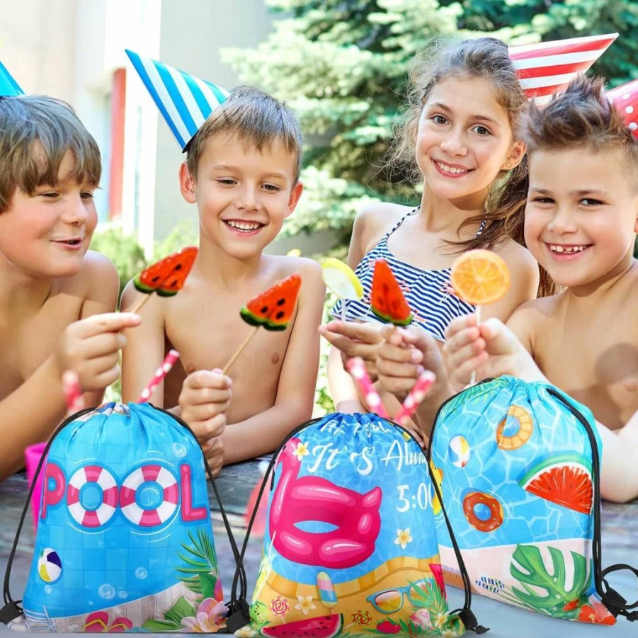 Sanwuta 18-Piece Pool Party Favor Bags - Summer Beach Drawstring Goodie Bags for Party Decorations & Gifts