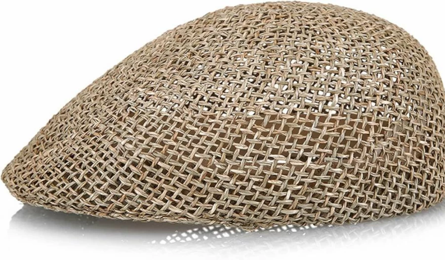 Brcus Men's Summer Straw Ivy Cap - Breathable Mesh Newsboy Beret for Driving & Outdoor Activities