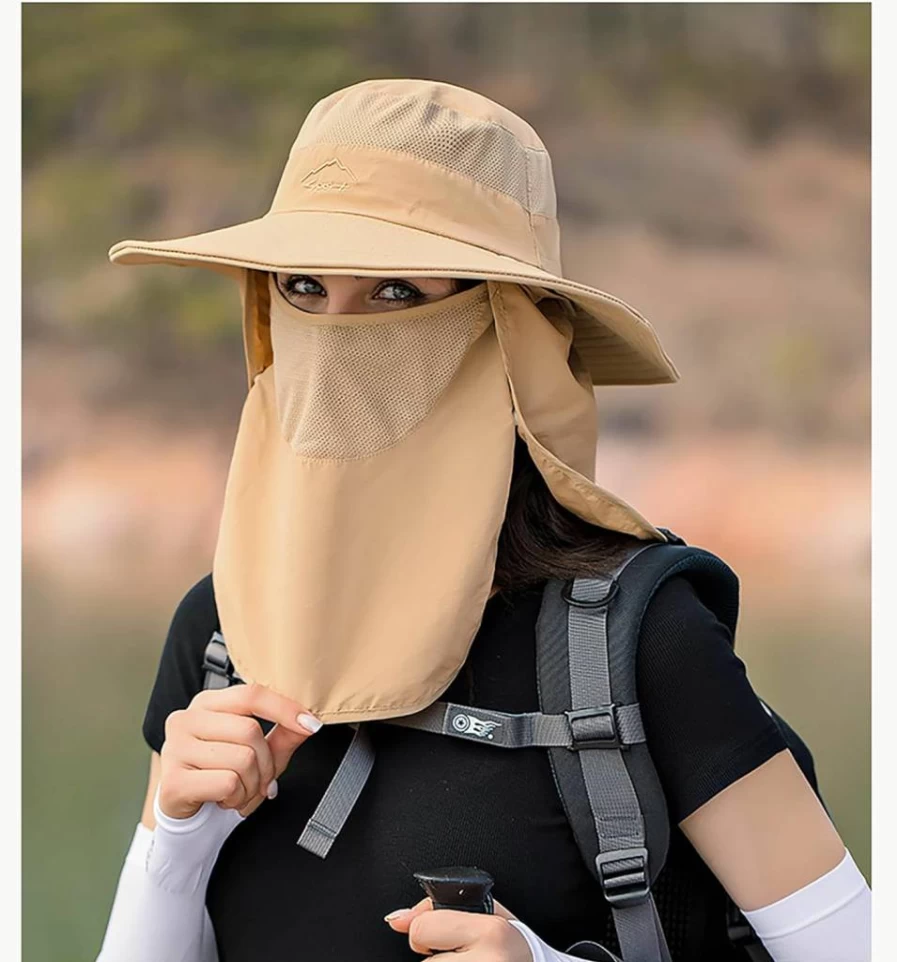UTOWO Sun Hat for Men & Women - UPF 50+ Wide Brim Summer Hat with Face Cover & Neck Flap for Hiking, Fishing & Outdoor UV Protection