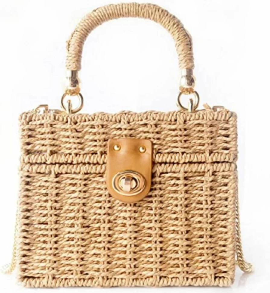 Vnice Handwoven Rattan Straw Tote Bag - Vintage Natural Beach Purse for Women, Chic Casual Boho Handbag for Vacation & Sea