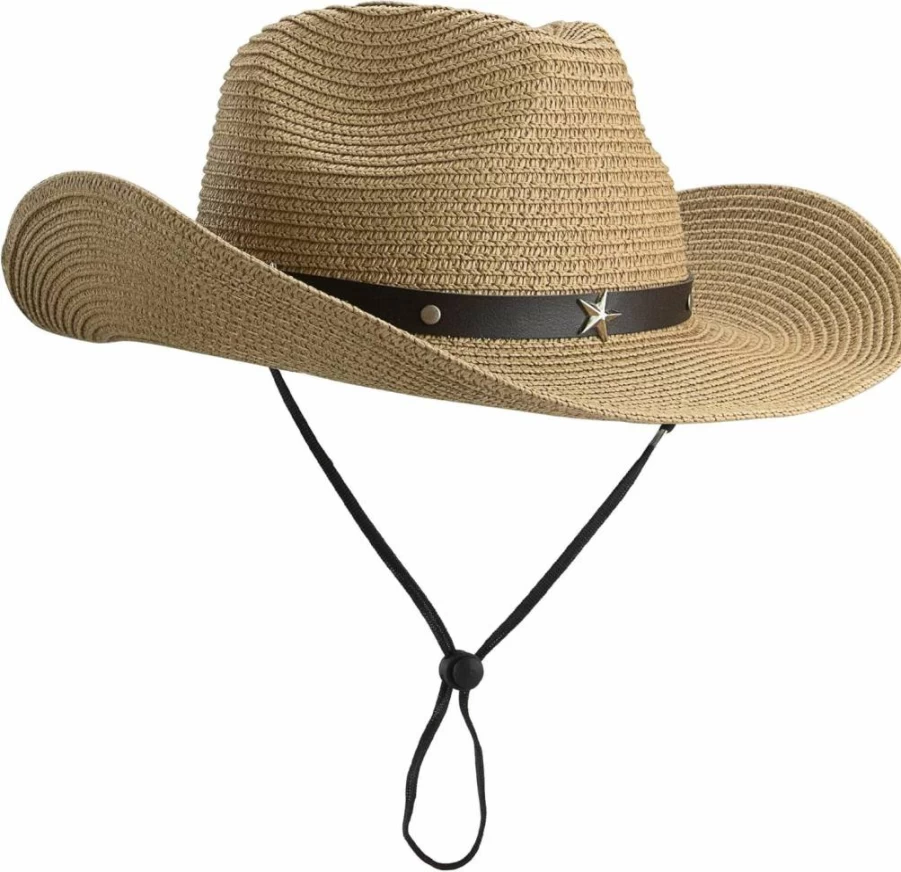 KorhLeoh Women's & Men's Summer Straw Cowboy Hat - Wide Brim Floppy Fedora for Beach, Sun Protection & Shapeable Panama Style