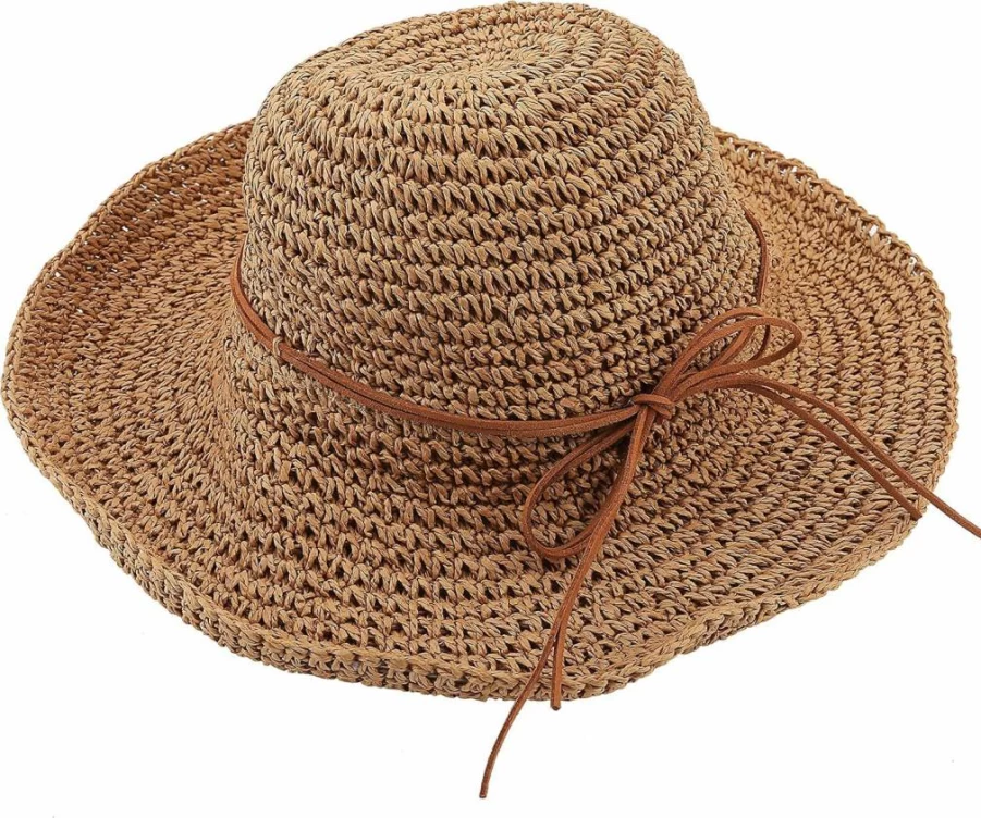 Urban CoCo Women's Foldable Wide Brim Straw Hat for Summer Beach Sun Protection