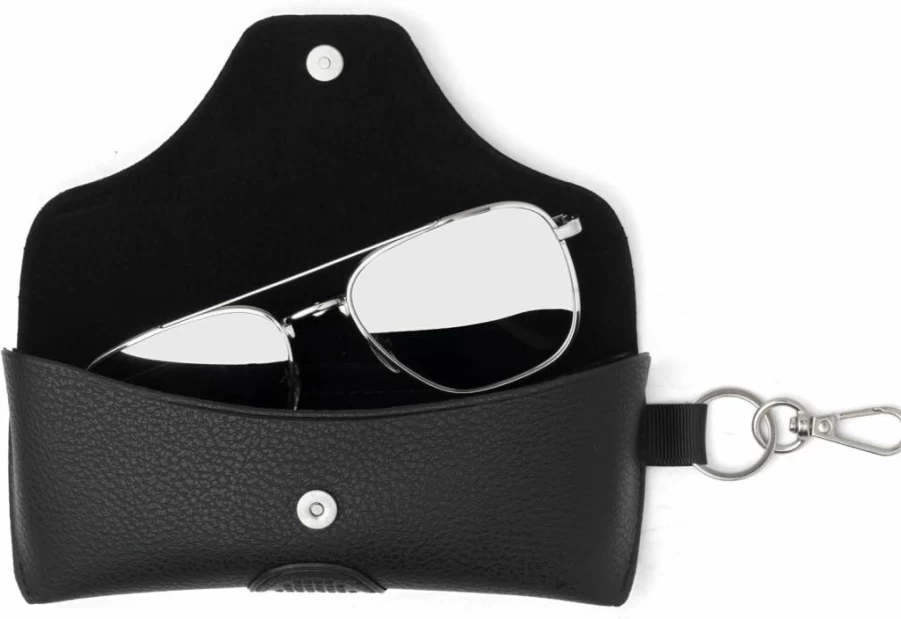 Face Shadow Semi-Hard PU Leather Eyeglasses Case with Belt Loop - Portable Glasses Holder for Men & Women, Travel & Work Accessories