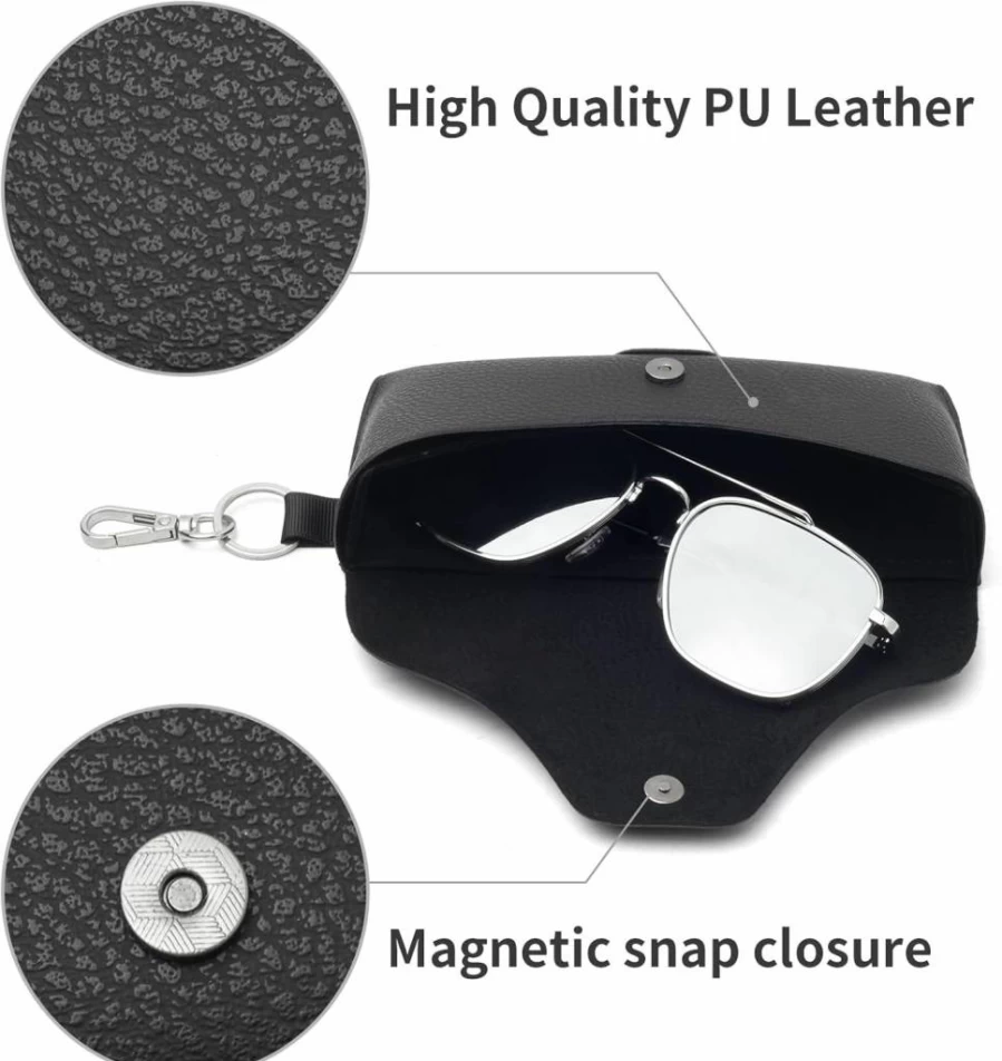 Face Shadow Semi-Hard PU Leather Eyeglasses Case with Belt Loop - Portable Glasses Holder for Men & Women, Travel & Work Accessories