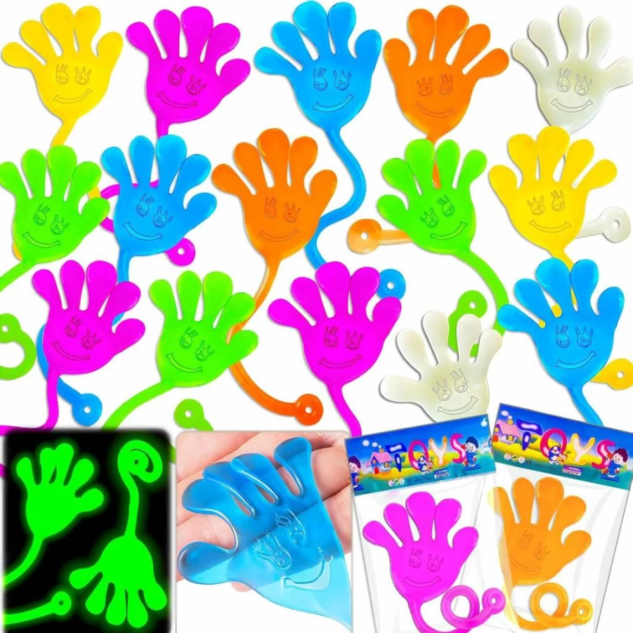Armaytoy 28-Pack Glow in the Dark Sticky Hand Toys for Kids - Stretchy Party Favors, Birthday Goodie Bag Fillers, Pinata Stuffers, Classroom Prizes & Treasure Box Bulk Toys