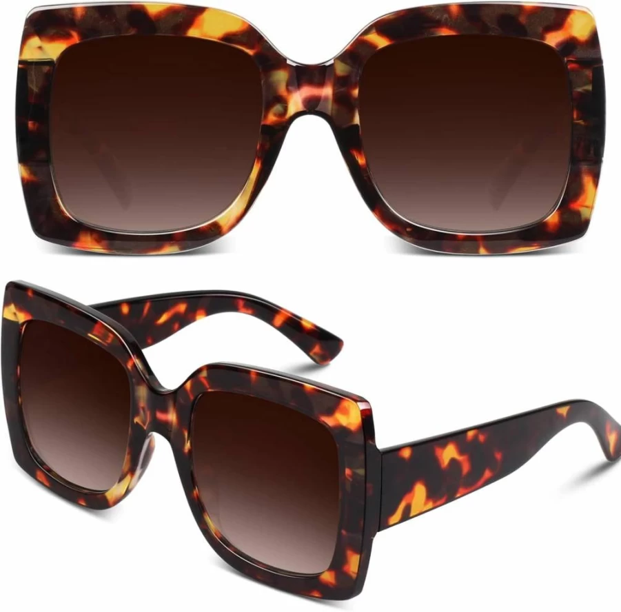 Amazon Retro Vintage Oversized Square Frame Sunglasses for Women - Trendy UV Protection Shades (Model S904)