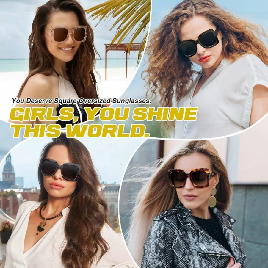 Amazon Retro Vintage Oversized Square Frame Sunglasses for Women - Trendy UV Protection Shades (Model S904)