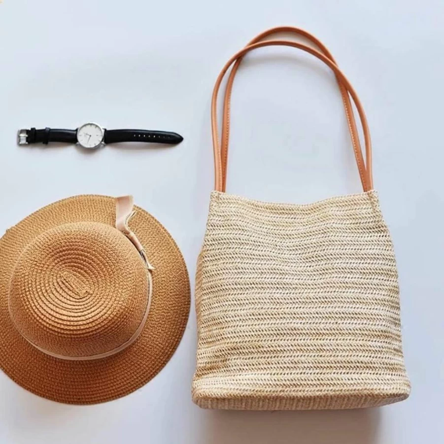 Aphoraeny Straw Beach Bag for Women - Summer Tote Handbag with Shoulder Strap, Lightweight Purse for Vacation & Travel