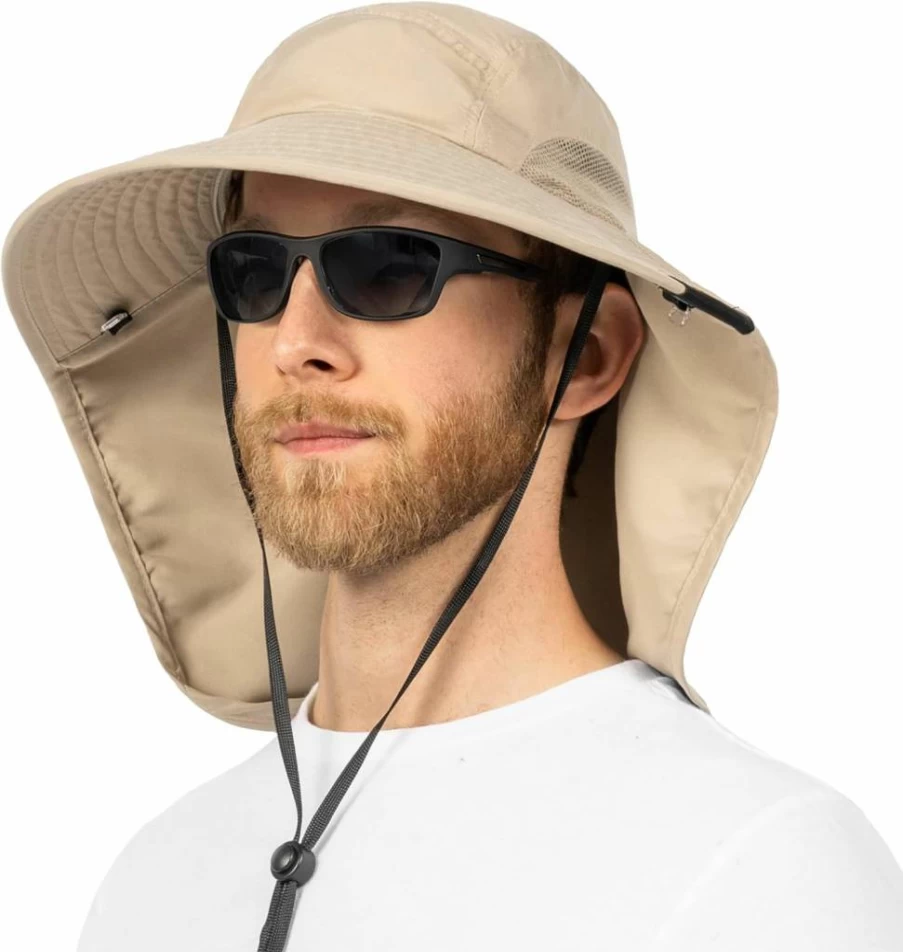 SUN CUBE UPF50+ Wide Brim Sun Hat with Neck Flap for Men & Women - Hiking, Safari, Fishing & Beach Sun Protection Hat