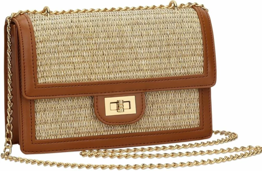 KKXIU Vegan Leather Straw Crossbody Bag for Women - Summer Beach Shoulder Purse