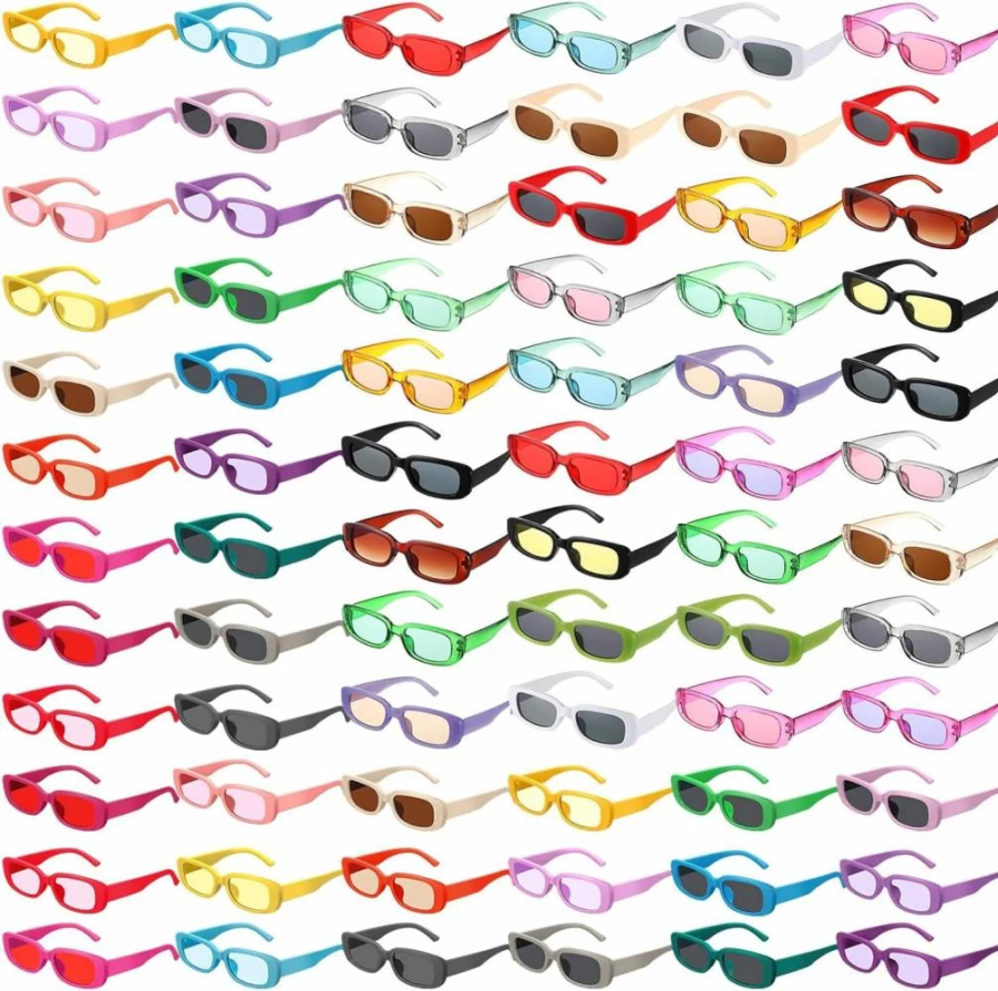 Ecally Retro Square Sunglasses for Women & Men - 72 Pack Multicolor Y2K Trendy Driving Glasses, 90s Style Eyewear Accessories