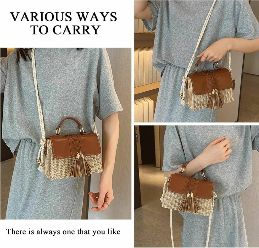 OWGSEE Straw Crossbody Bag for Women - Woven Beach Purse, Summer Clutch Handbag for Vacation
