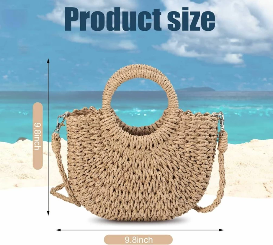 Oudain 3-Piece Woven Rattan Handbag Set - Women's Bohemian Beach Tote, Crossbody Purse & Mini Clutch for Summer, Handmade Straw Bag with Top Handle