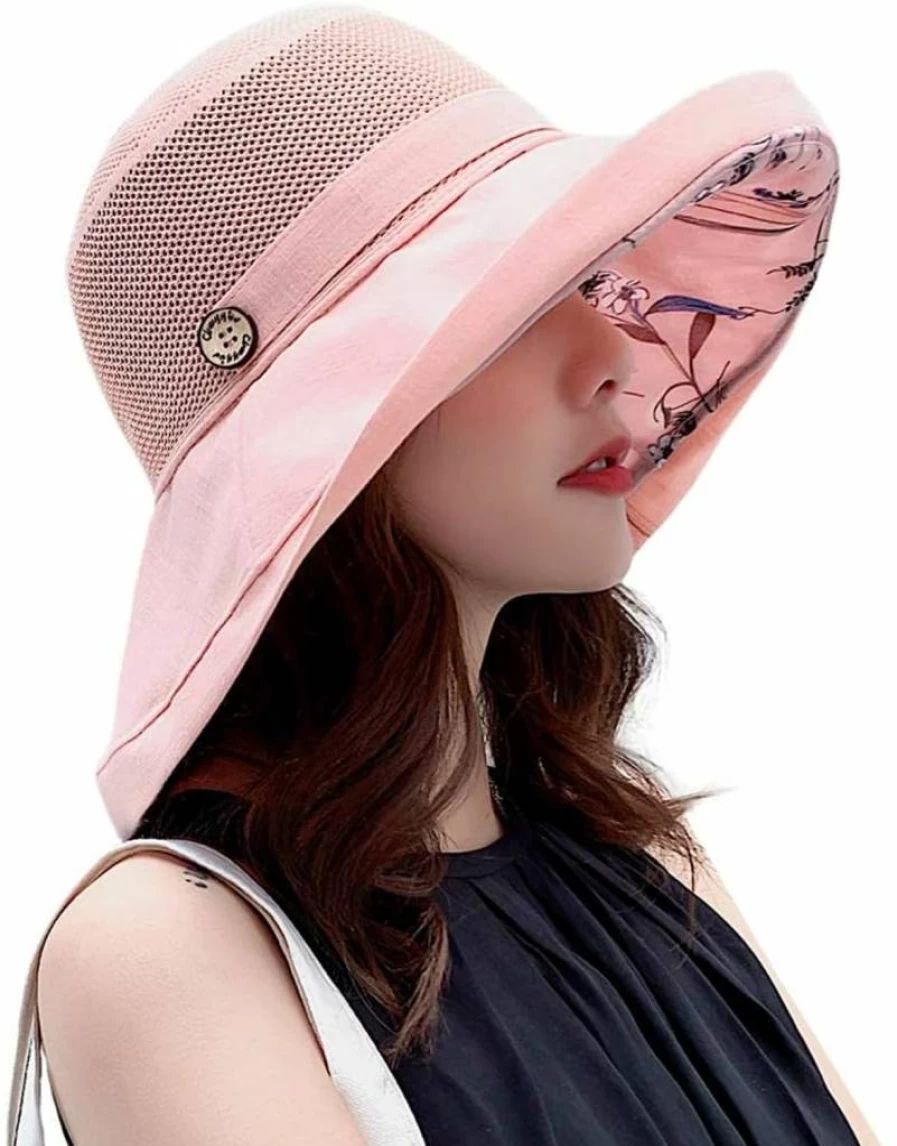 MIFULGOO Women's Summer UV Protection Wide Brim Sun Hat with Chin Strap - Packable Mesh Beach Hat for Travel