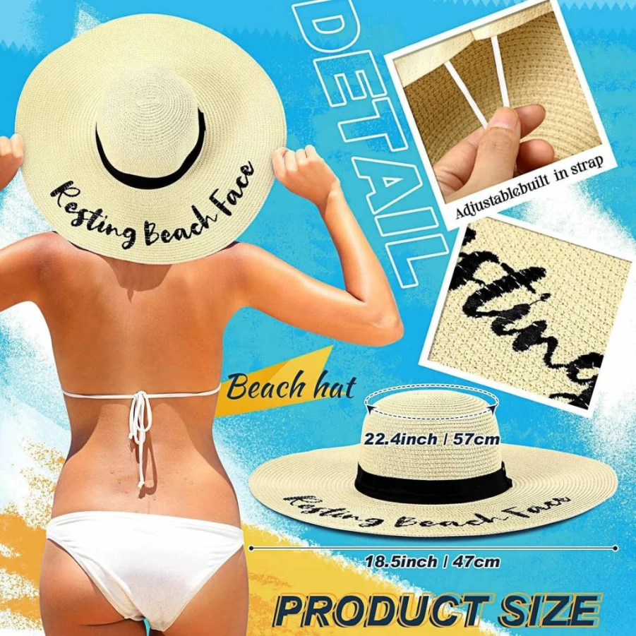 Didaey 4 Pack Floppy Straw Hats for Women - Embroidered Wide Brim Foldable Beach Hat for Summer Travel