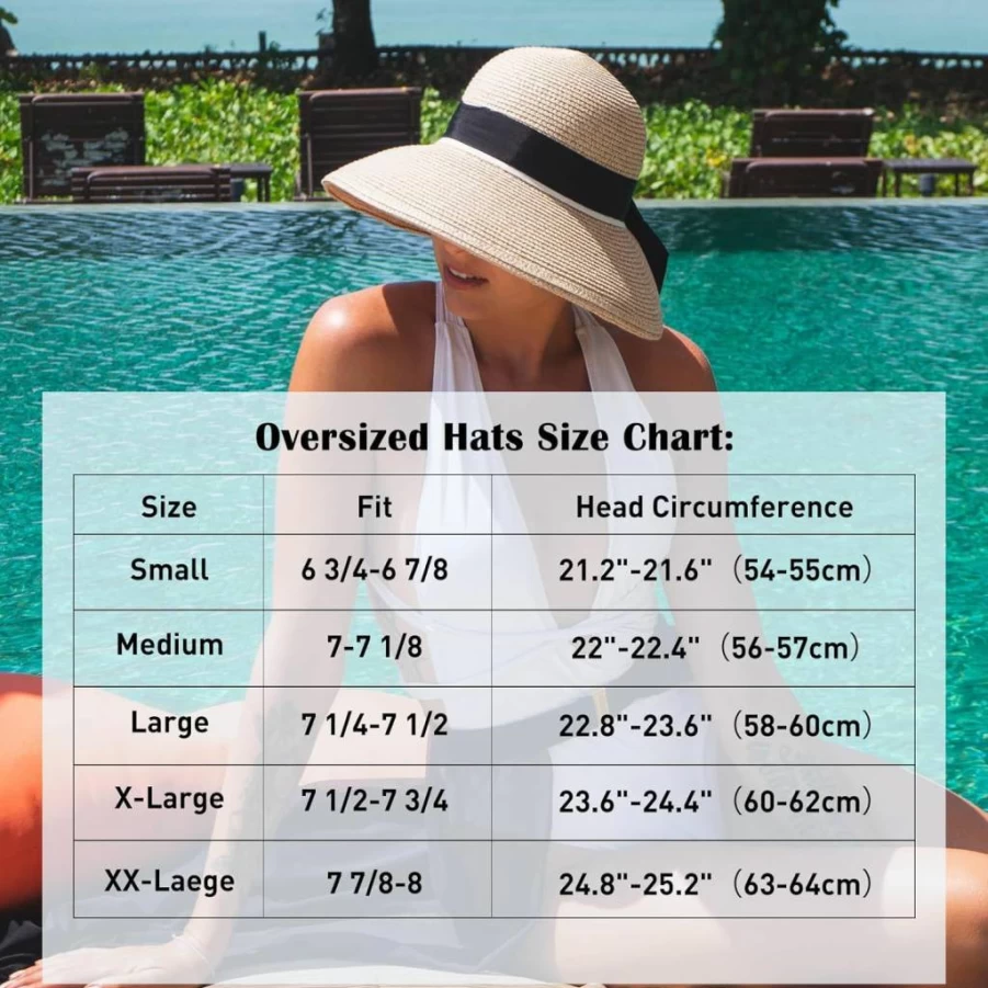 SIGGI Women's Summer Wide Brim Fedora Hat UPF 50+ Packable Straw Beach Sun Hat in Beige, Medium M