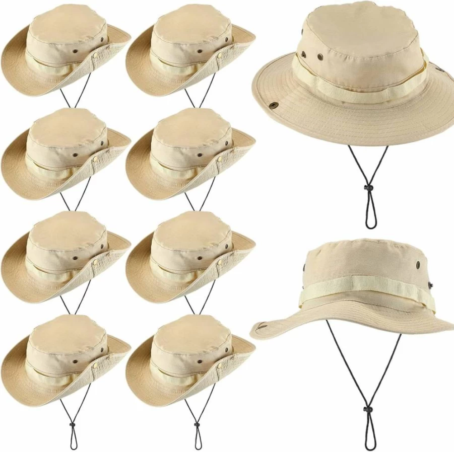 Xtinmee 10-Pack Unisex Wide Brim Bucket Hats with Chin Strap for Outdoor Activities - Summer Sun Protection for Hiking, Fishing & Safari