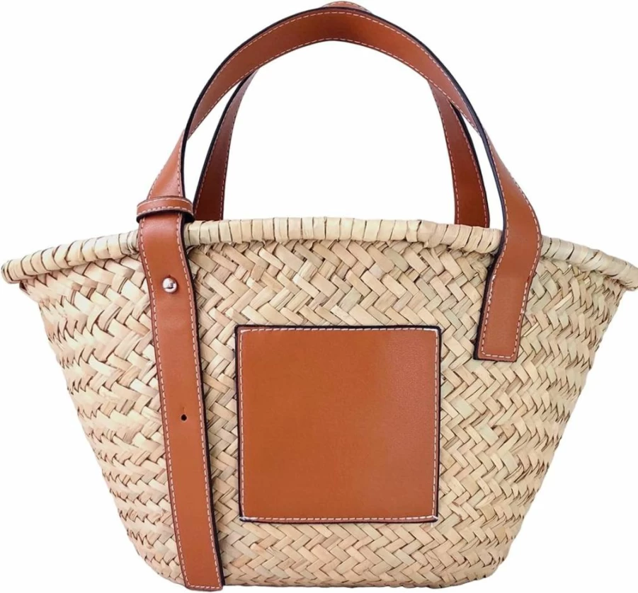 JAYAVENTURA Women's Straw Woven Tote Bag with PU Leather Handles - Hollow Design Summer Beach Purse