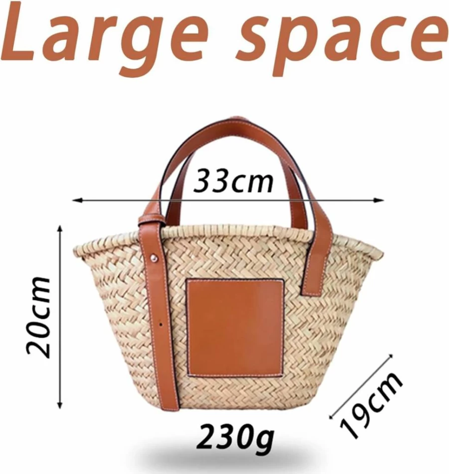 JAYAVENTURA Women's Straw Woven Tote Bag with PU Leather Handles - Hollow Design Summer Beach Purse