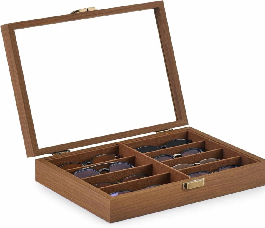 CO-Z Genuine Leather 8-Slot Sunglasses & Eyeglasses Organizer Case for Women & Men - Jewelry, Watch Display Storage Box Holder