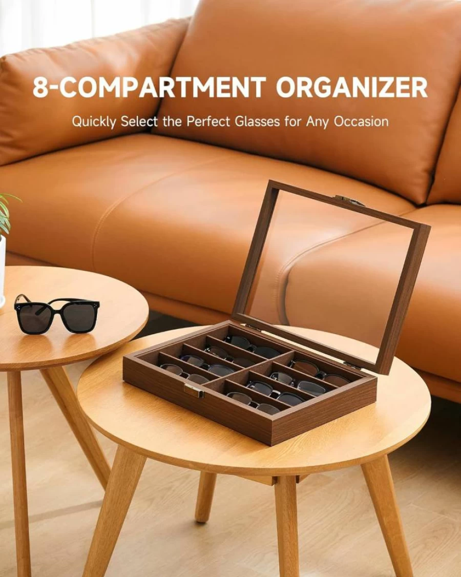 CO-Z Genuine Leather 8-Slot Sunglasses & Eyeglasses Organizer Case for Women & Men - Jewelry, Watch Display Storage Box Holder