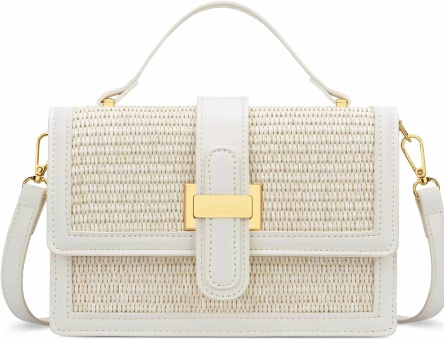 KKXIU Women's Straw Crossbody Bag with Top Handle - Summer Beach Shoulder Purse & Clutch Handbag