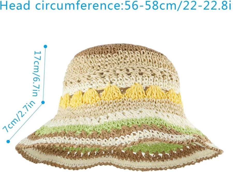 Minache Foldable Wide Brim Crochet Straw Sun Hat for Women - Colorful Summer Beach Visor for Outdoor Activities
