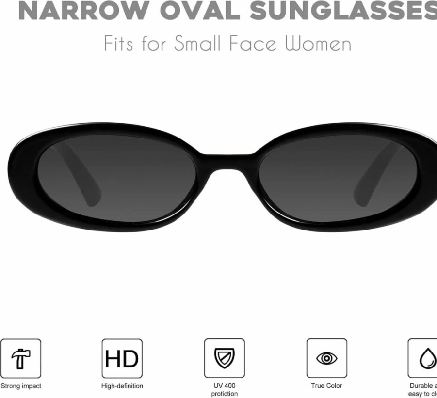 Mosanana Retro Small Oval Sunglasses for Women - Narrow Frame Vintage Style MS52360